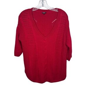 Torrid Red V Neck 3/4 Sleeve Textured Knit Sweater Women's Size 1
